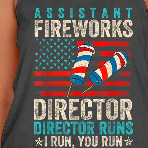 Assistant Fireworks Director If I Run You Run 4th Of July Women's Knotted Racerback Tank