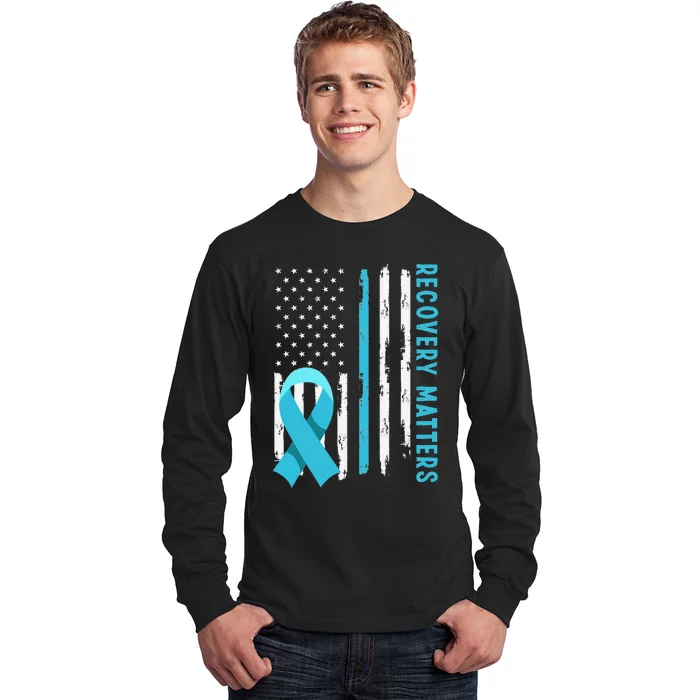 American Flag Drug Alcohol Addiction Recovery Awareness Long Sleeve Shirt