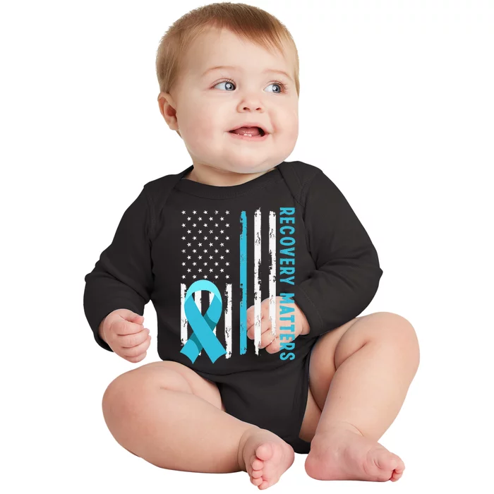 American Flag Drug Alcohol Addiction Recovery Awareness Baby Long Sleeve Bodysuit