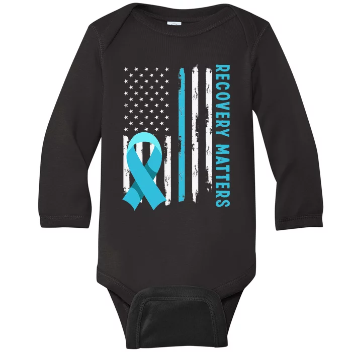 American Flag Drug Alcohol Addiction Recovery Awareness Baby Long Sleeve Bodysuit