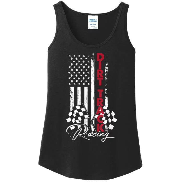 American Flag Dirt Track Racing Car Bike Driver Racing Racer Ladies Essential Tank