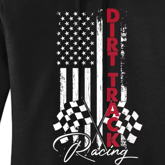 American Flag Dirt Track Racing Car Bike Driver Racing Racer Women's Pullover Hoodie