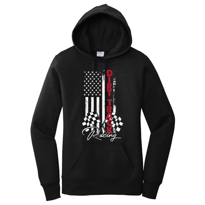 American Flag Dirt Track Racing Car Bike Driver Racing Racer Women's Pullover Hoodie