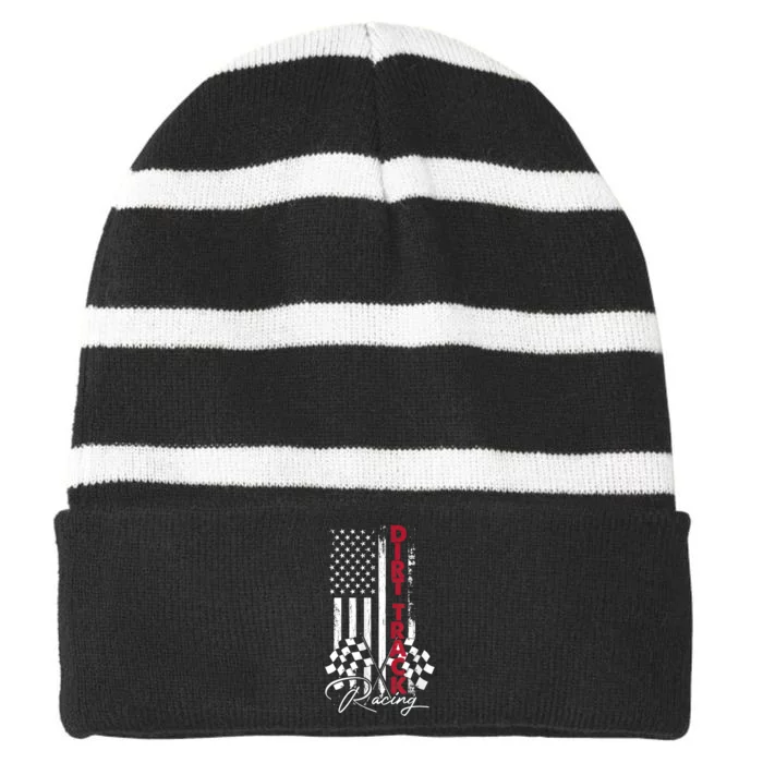 American Flag Dirt Track Racing Car Bike Driver Racing Racer Striped Beanie with Solid Band