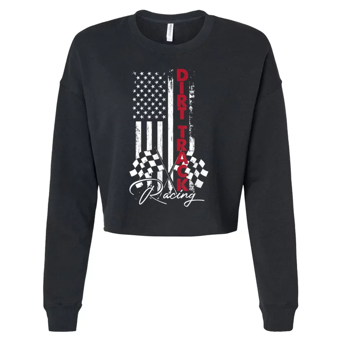 American Flag Dirt Track Racing Car Bike Driver Racing Racer Cropped Pullover Crew