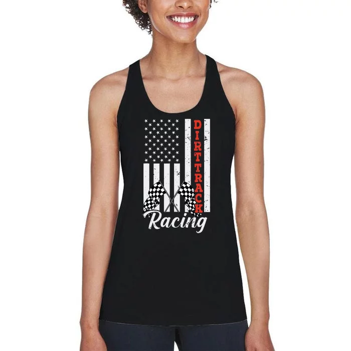 American Flag Dirt Track Racing Car Bike Driver Racer Women's Racerback Tank