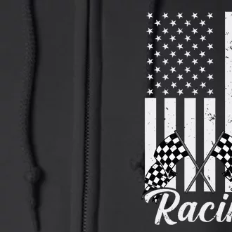 American Flag Dirt Track Racing Car Bike Driver Racer Full Zip Hoodie