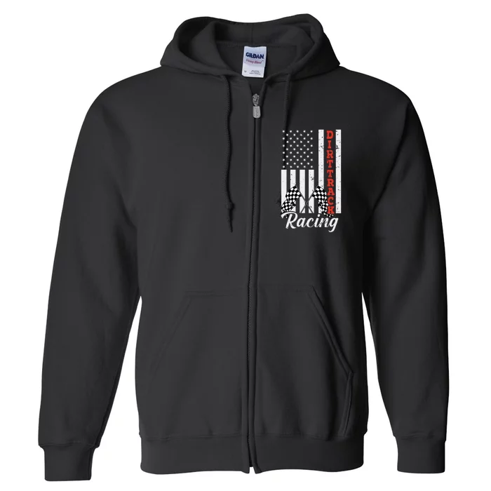 American Flag Dirt Track Racing Car Bike Driver Racer Full Zip Hoodie