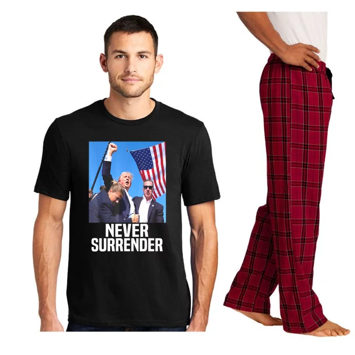 American Flag Donald Trump Shot Never Surrender 2024 Gift Pajama Set