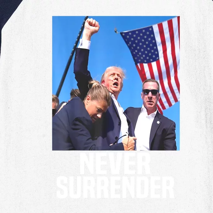 American Flag Donald Trump Shot Never Surrender 2024 Gift Baseball Sleeve Shirt