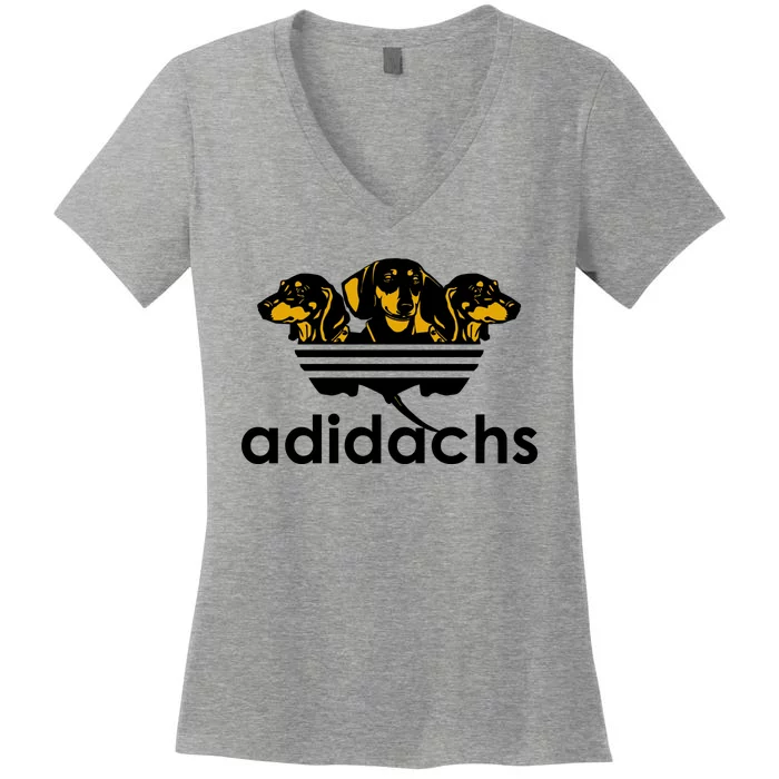 Adidachs Funny Daschund Dog Women's V-Neck T-Shirt