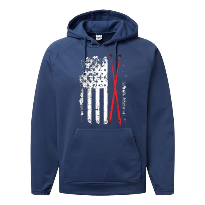 American Flag Drumsticks USA Drummers Vintage Drum Sticks Performance Fleece Hoodie