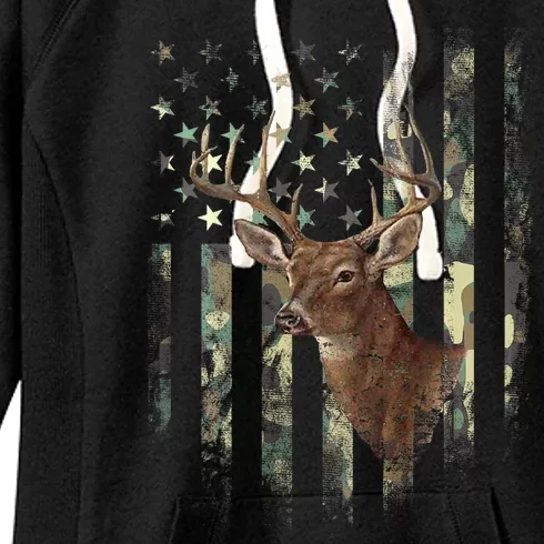 American Flag Deer Hunting Camo Women's Fleece Hoodie