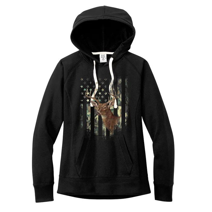 American Flag Deer Hunting Camo Women's Fleece Hoodie