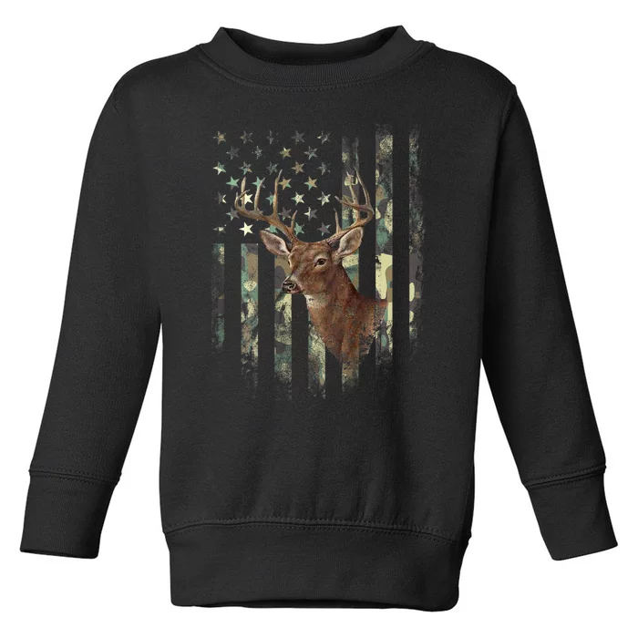 American Flag Deer Hunting Camo Toddler Sweatshirt