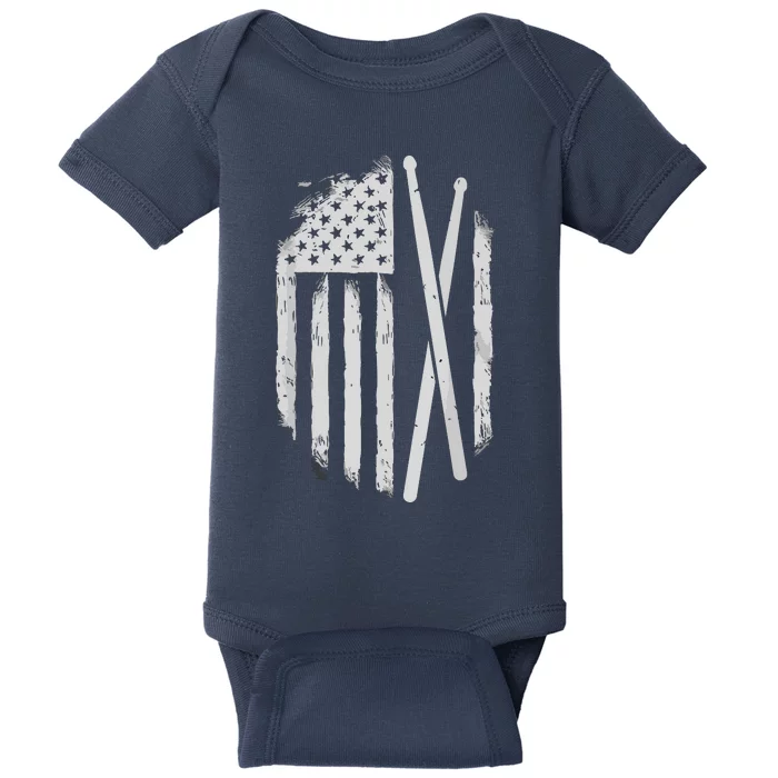 American Flag Drumsticks USA Drummers Vintage Drum Sticks Baby Bodysuit