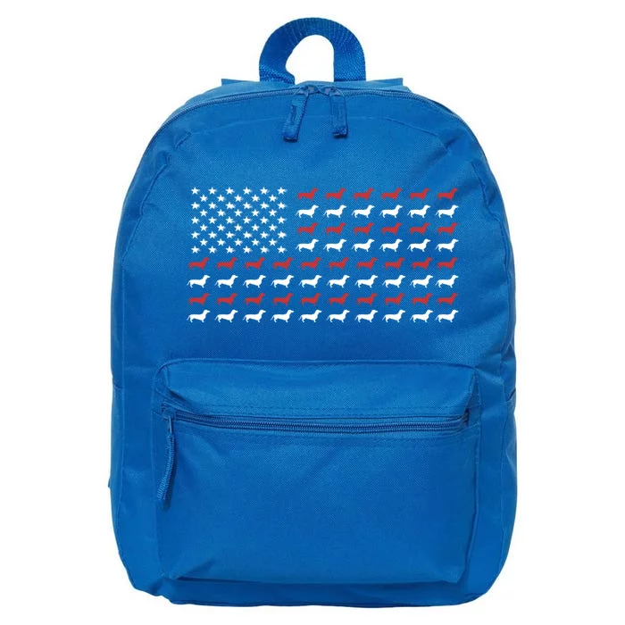 American Flag Dachshund Patriotic Dachshund Doxie Lover Cool Gift 16 in Basic Backpack