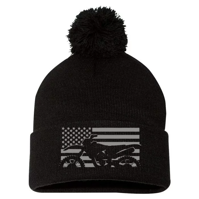 American Flag Dirt Bike Motocross Motocross Pom Pom 12in Knit Beanie