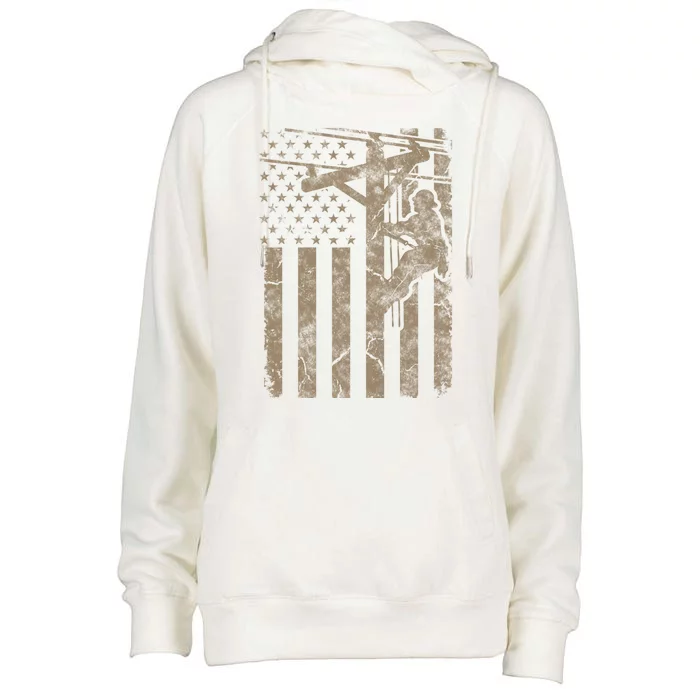 American Flag Distressed Patriotic Electric Cable Lineman Gift Womens Funnel Neck Pullover Hood