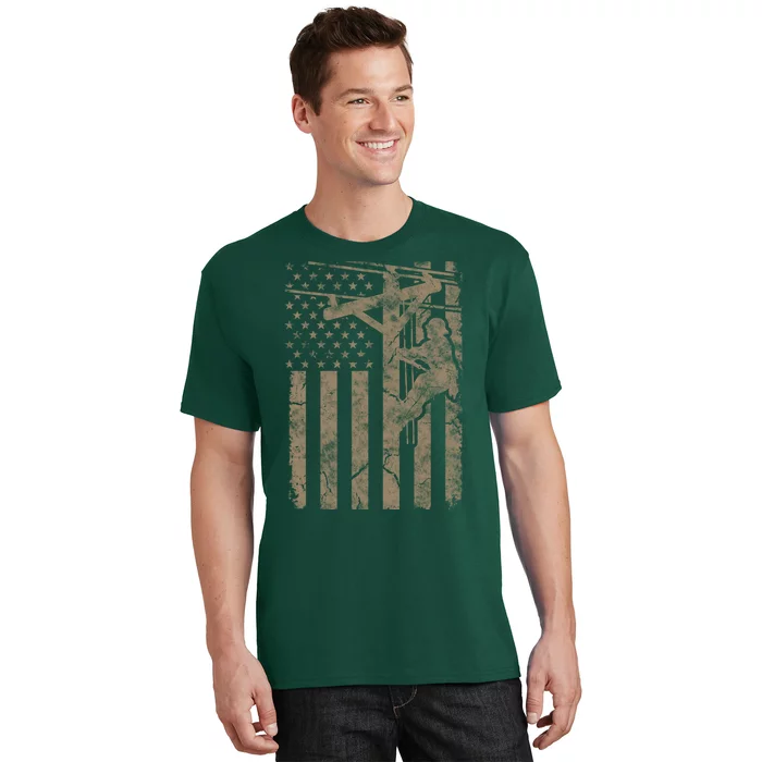 American Flag Distressed Patriotic Electric Cable Lineman Gift T-Shirt