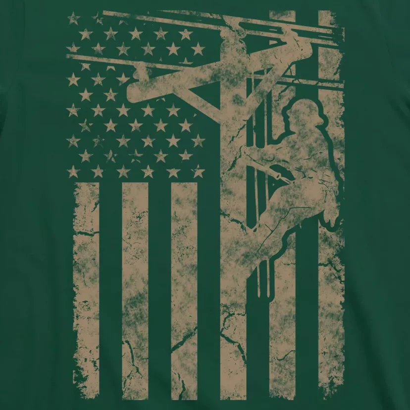 American Flag Distressed Patriotic Electric Cable Lineman Gift T-Shirt