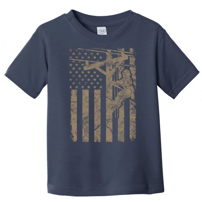 American Flag Distressed Patriotic Electric Cable Lineman Gift Toddler T-Shirt