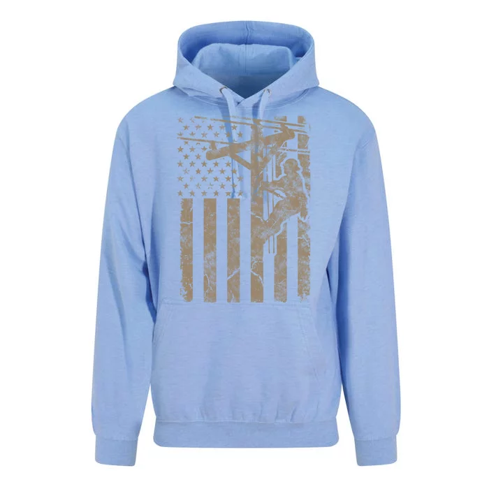 American Flag Distressed Patriotic Electric Cable Lineman Gift Unisex Surf Hoodie