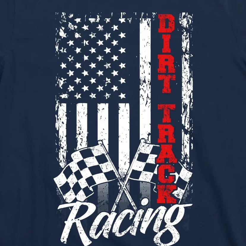 American Flag Dirt Track Racing Car Bike Driver Back Print T-Shirt