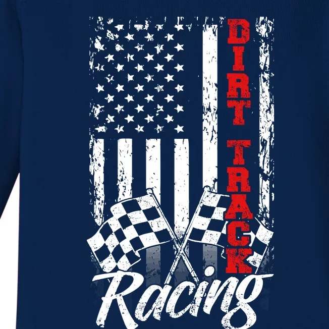 American Flag Dirt Track Racing Car Bike Driver Back Print Baby Long Sleeve Bodysuit