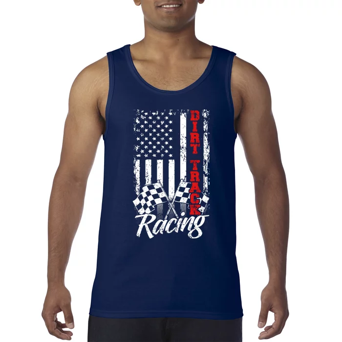 American Flag Dirt Track Racing Car Bike Driver Back Print Tank Top