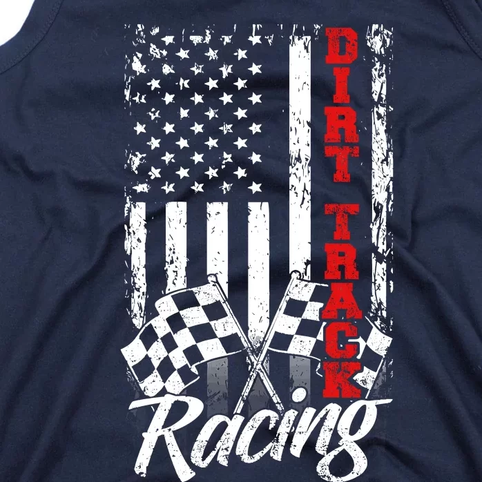 American Flag Dirt Track Racing Car Bike Driver Back Print Tank Top