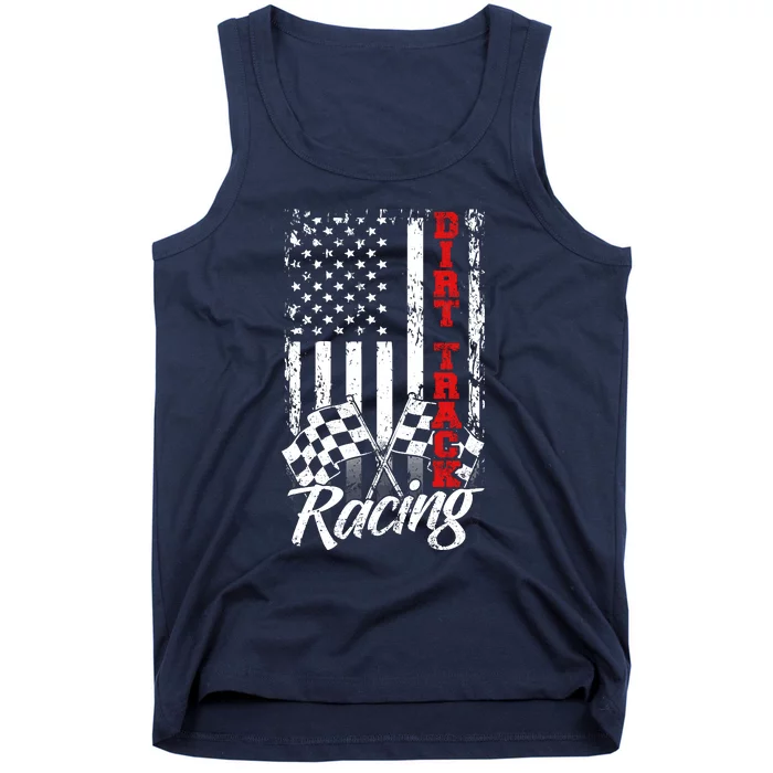 American Flag Dirt Track Racing Car Bike Driver Back Print Tank Top