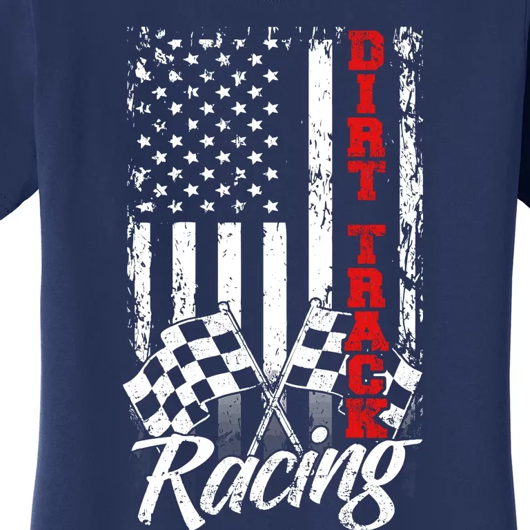 American Flag Dirt Track Racing Car Bike Driver Back Print Women's T-Shirt