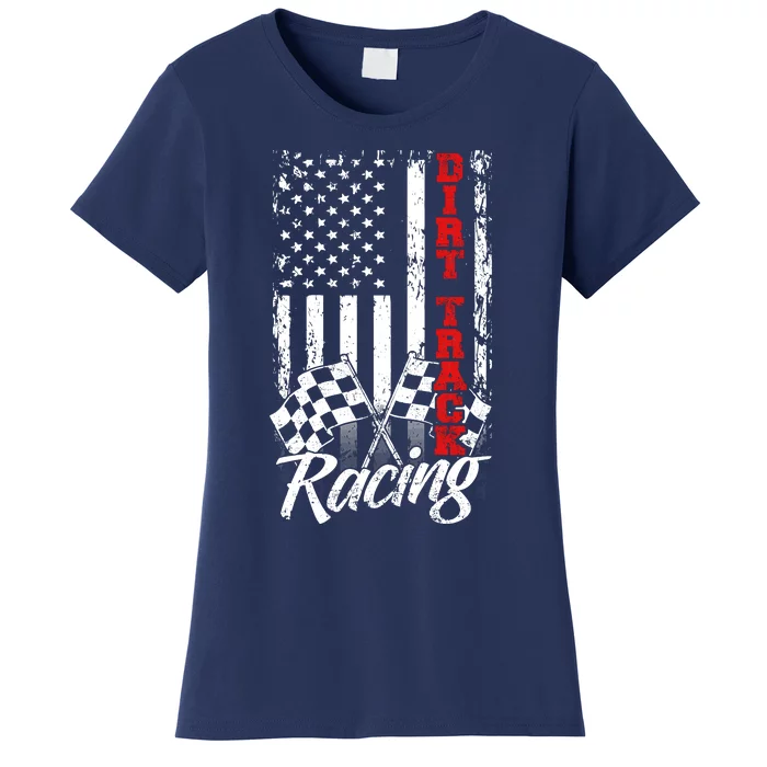 American Flag Dirt Track Racing Car Bike Driver Back Print Women's T-Shirt