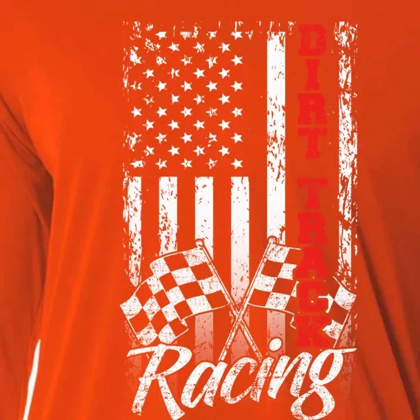 American Flag Dirt Track Racing Car Bike Driver Racer Gift Cooling Performance Long Sleeve Crew