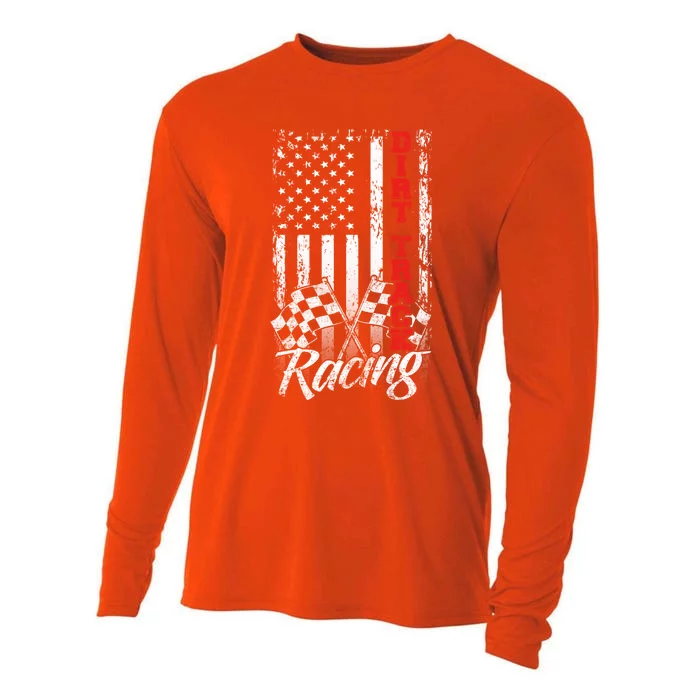 American Flag Dirt Track Racing Car Bike Driver Racer Gift Cooling Performance Long Sleeve Crew