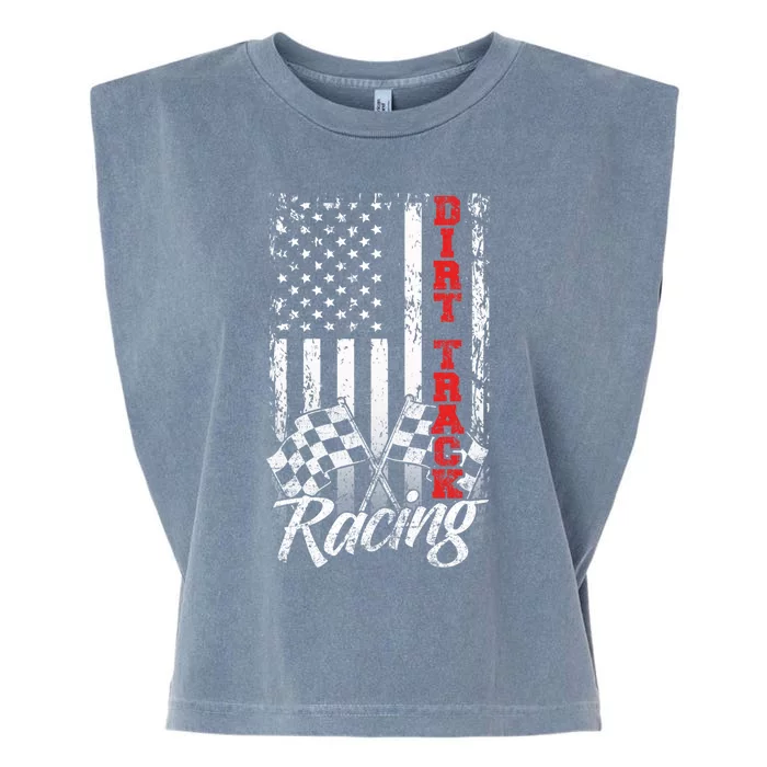 American Flag Dirt Track Racing Car Bike Driver Racer Gift Garment-Dyed Women's Muscle Tee