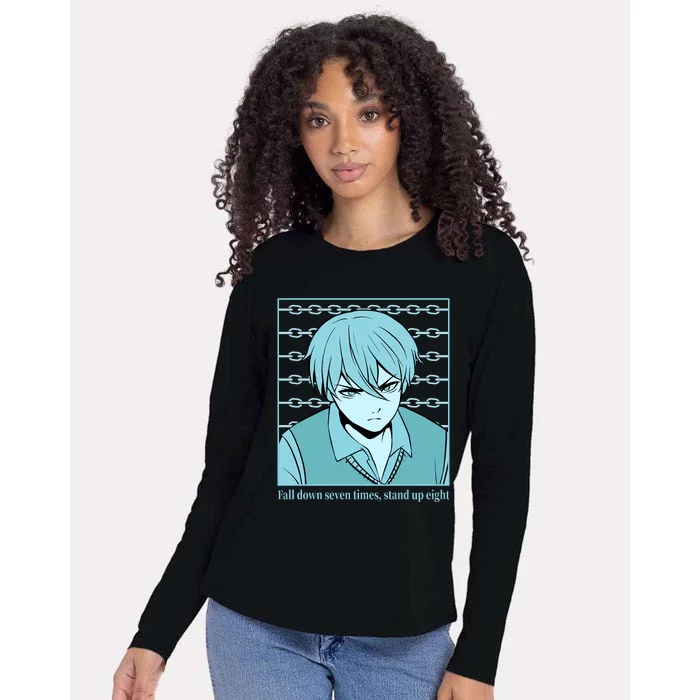 Anime Fall Down Seven Times Stand Up Eight Womens Cotton Relaxed Long Sleeve T-Shirt