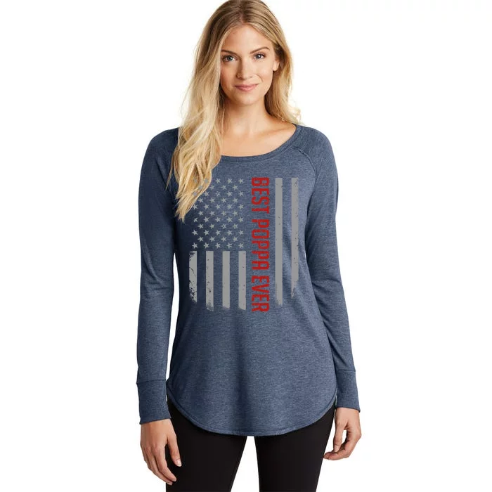 American Flag Dad Gift For Fathers day Best Poppa Ever Women's Perfect Tri Tunic Long Sleeve Shirt