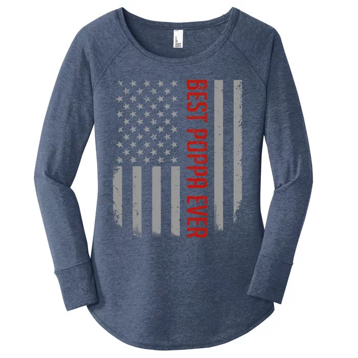 American Flag Dad Gift For Fathers day Best Poppa Ever Women's Perfect Tri Tunic Long Sleeve Shirt