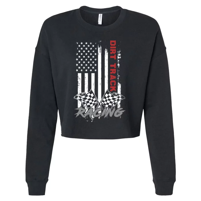 American Flag Dirt Track Racing Car Bike Driver Racer Gifts Cropped Pullover Crew