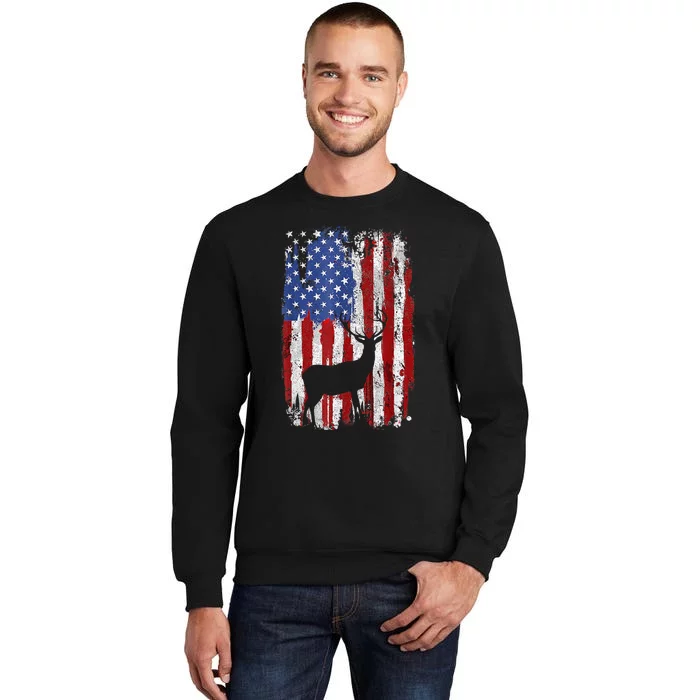 American Flag Deer Hunters Deer on American Flag Sweatshirt