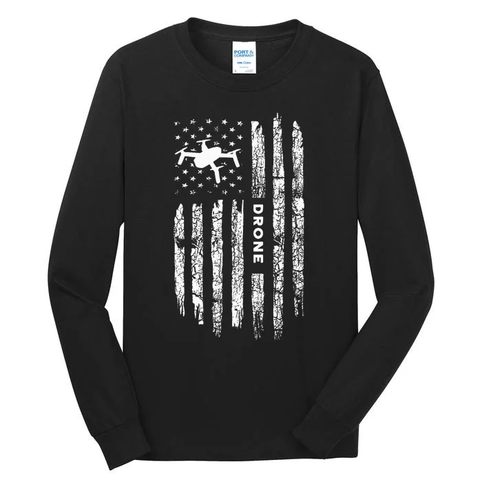 American Flag Drone Clothing Drone Pilot Vintage Drone Tall Long Sleeve T-Shirt