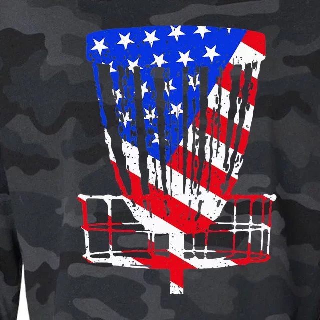 American Flag Disc Golf Basket Love Disc Golfing Cropped Pullover Crew