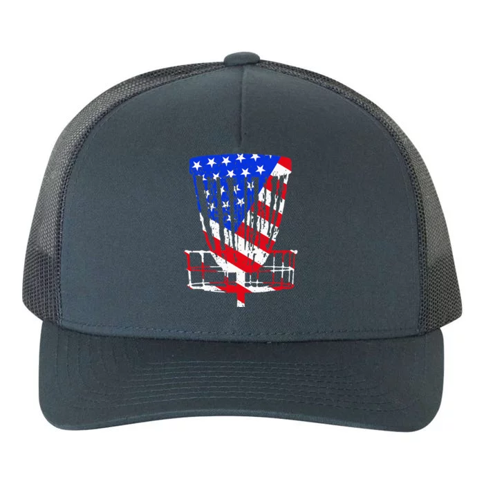 American Flag Disc Golf Basket Love Disc Golfing Yupoong Adult 5-Panel Trucker Hat