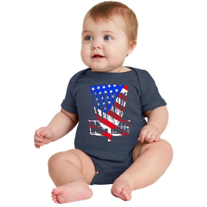 American Flag Disc Golf Basket Love Disc Golfing Baby Bodysuit