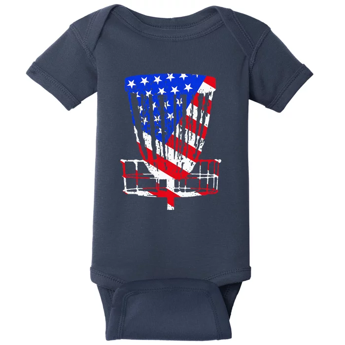 American Flag Disc Golf Basket Love Disc Golfing Baby Bodysuit