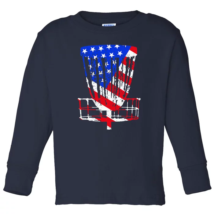 American Flag Disc Golf Basket Love Disc Golfing Toddler Long Sleeve Shirt