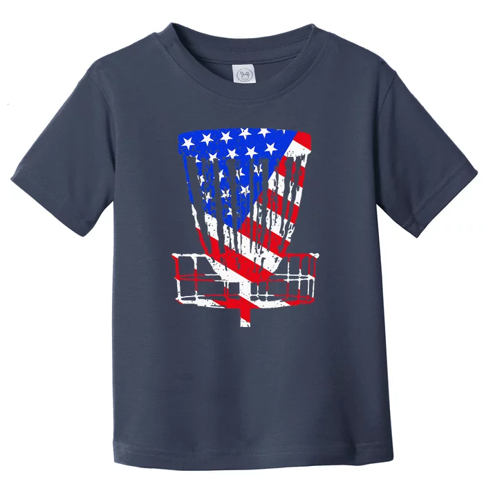 American Flag Disc Golf Basket Love Disc Golfing Toddler T-Shirt