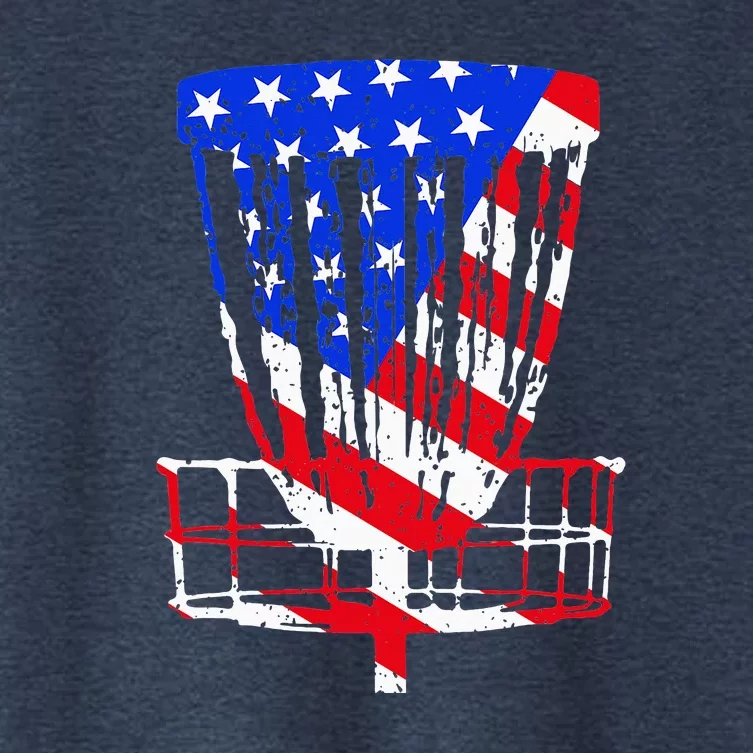 American Flag Disc Golf Basket Love Disc Golfing Women's Crop Top Tee